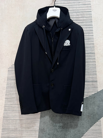 Giacca Uomo MEG Punto Milano Nera con Cappuccio Rimovibile – Made in Italy Collezione Estiva