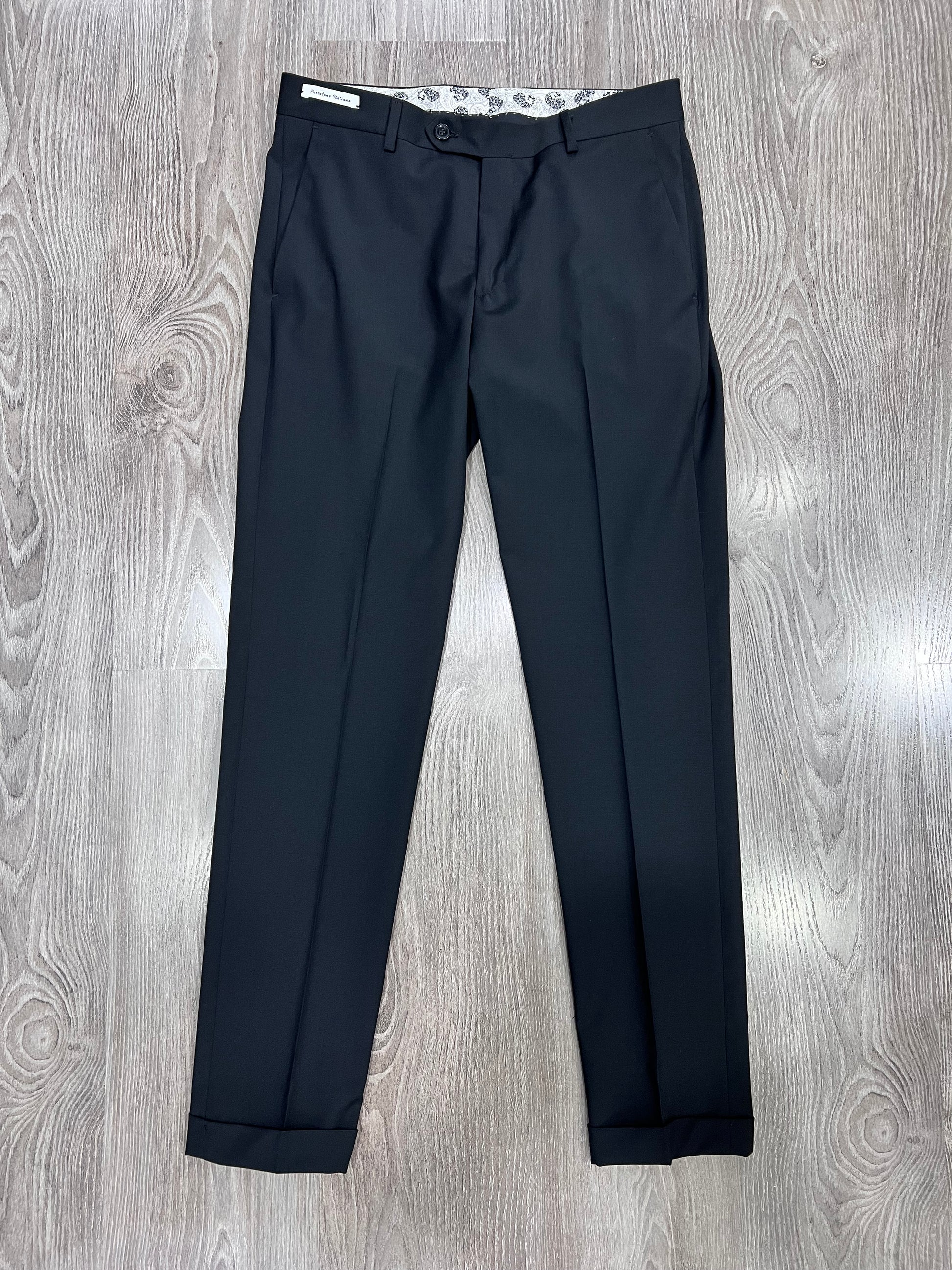 Pantalone Uomo Sartoriale Fresco Lana Nero – Gamba Dritta con Risvolto Made in Italy Frarò - abito uomo in fresco lana nero