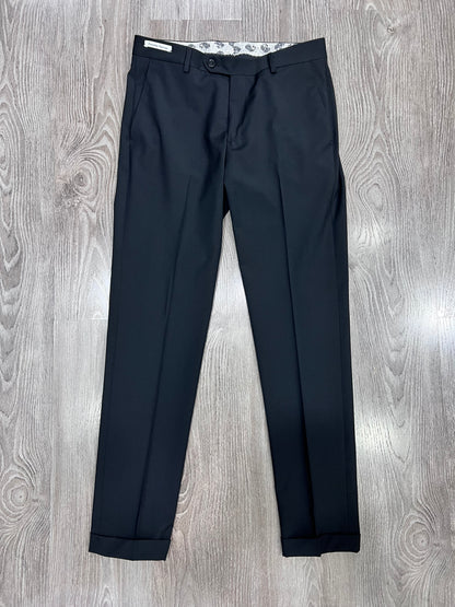 Pantalone Uomo Sartoriale Fresco Lana Nero – Gamba Dritta con Risvolto Made in Italy Frarò - abito uomo in fresco lana nero