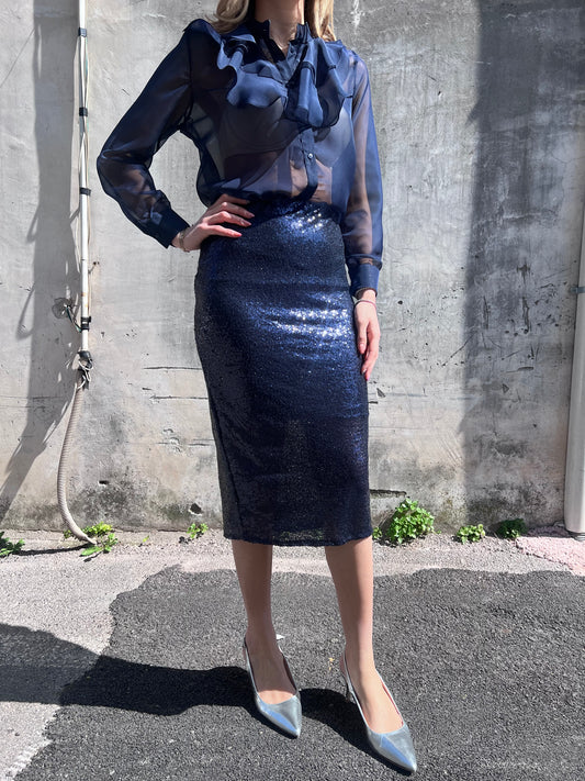 Gonna midi paillettes donna 362 bluett – vita alta, tessuto elastico foderato, Luxury Collection Erica Bellucci SS26
