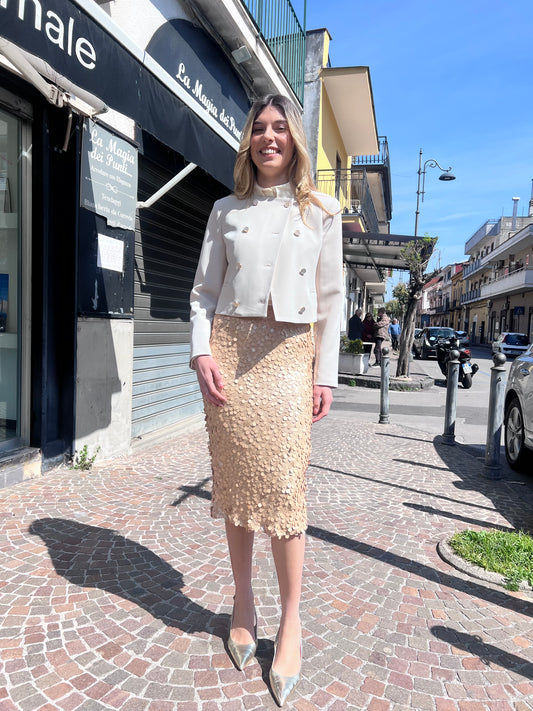 Gonna midi lustrini donna 361 oro – look completo elegante, Luxury Collection Erica Bellucci SS26