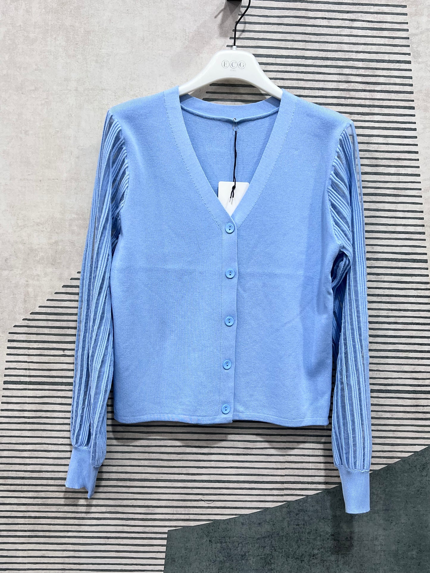 Cardigan donna 806 celeste – scollo a V manica lunga velata, vestibilità slim taglia unica collezione estate
