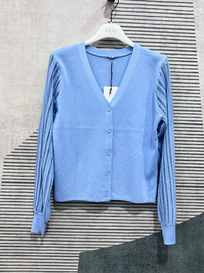 Cardigan donna 806 celeste – scollo a V manica lunga velata, vestibilità slim taglia unica collezione estate