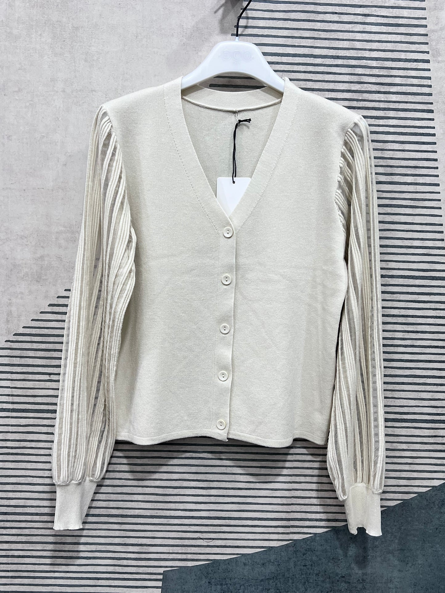 Cardigan donna 806 beige – scollo a V manica lunga velata, tessuto viscosa cotone spandex Frarò