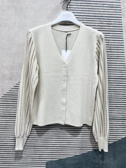 Cardigan donna 806 beige – scollo a V manica lunga velata, tessuto viscosa cotone spandex Frarò