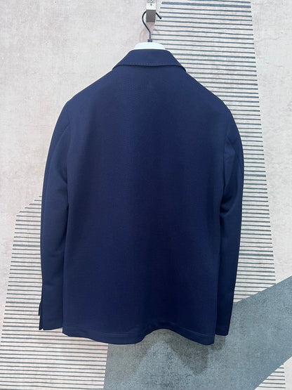 Giacca uomo 657 Moro blu scuro – vista posteriore tessuto piqué leggero – Made in Italy Frarò
