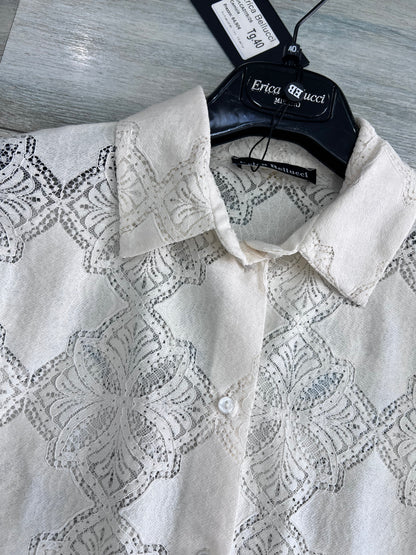 Camicia donna traforata effetto pizzo  – dettaglio collo alla francese – Made in Italy Erica Bellucci