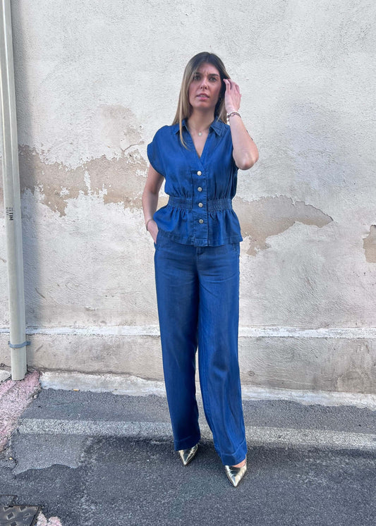 Coord set donna Lence Blu Tiffosi – camicia e pantalone wide leg in LYOCELL
