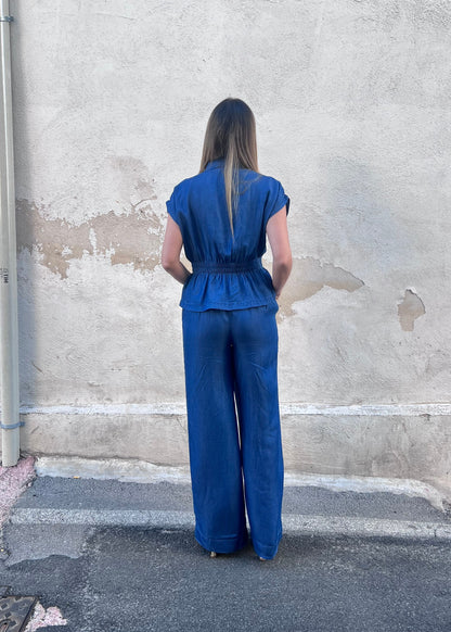 Coord set donna Lence Blu Tiffosi – camicia e pantalone wide leg in LYOCELL
Vista posteriore 