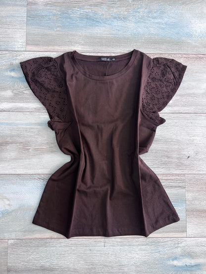 T-Shirt Donna Graciosa con Volant | Bianca - Verde - Cioccolato