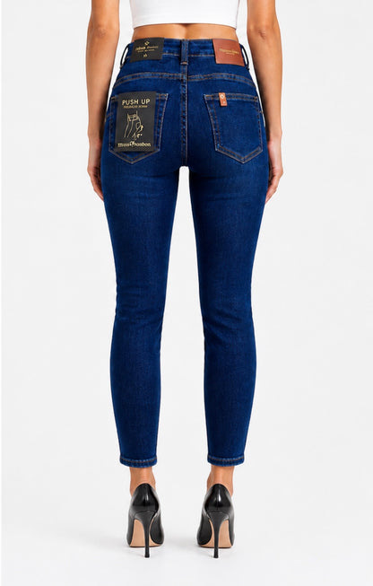 Jeans skinny donna denim elasticizzato - indossato da modella - vista posteriore – Frarò
