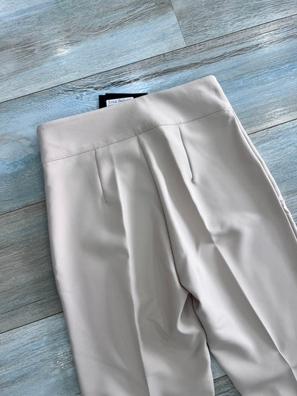 Pantalone bustino vita alta donna colore burro slim fit - dettaglio riprese e bustino vista posteriore - Made in Italy – Frarò
