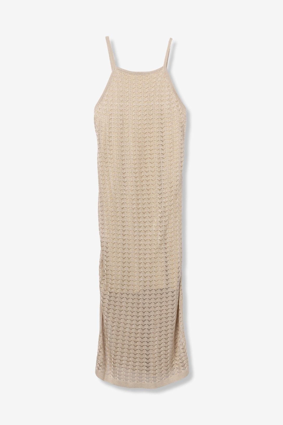 Abito Menippe donna beige – dettaglio spalline sottili e scollo rotondo

