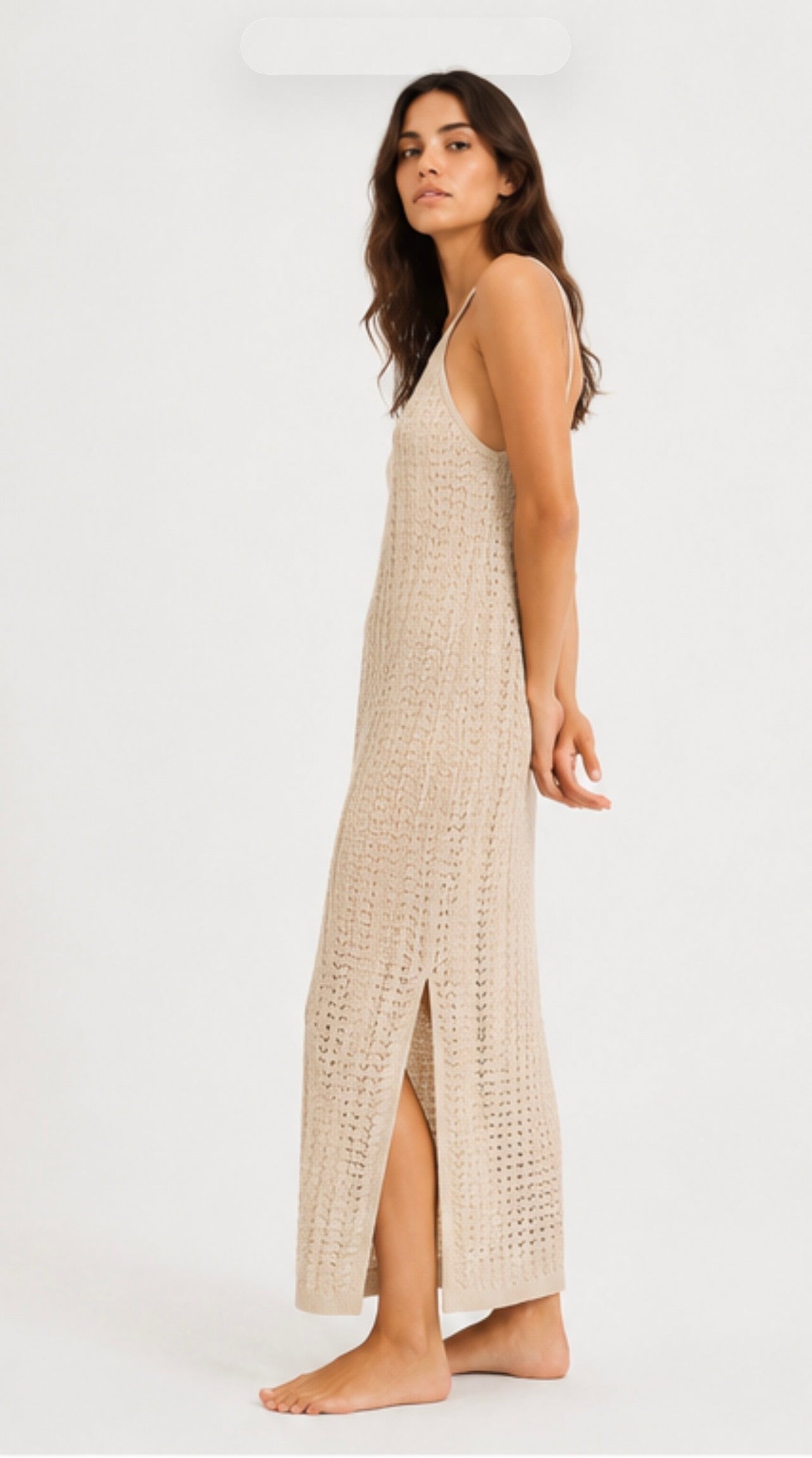Abito Menippe donna beige chiaro – vista laterale lunghezza midi, vestibilità morbida