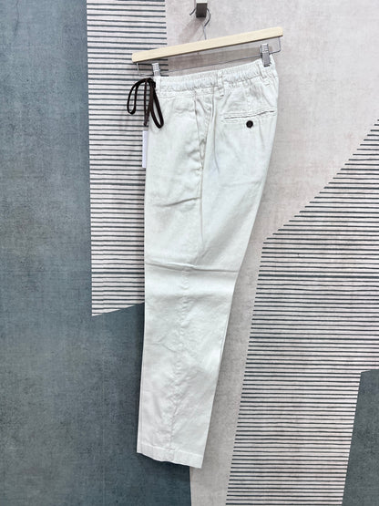 Pantalone uomo lino e cotone estivo vista laterale colore panna - Made in Italy Frarò
