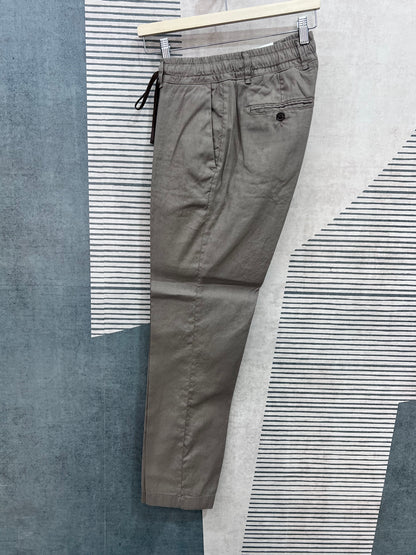 Pantalone uomo lino e cotone estivo vista laterale colore fango - Made in Italy Frarò