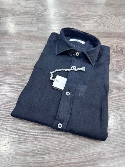 Camicia uomo in puro lino modello Katerina colore dark blue – collo alla francese, vestibilità regular, 100% lino
