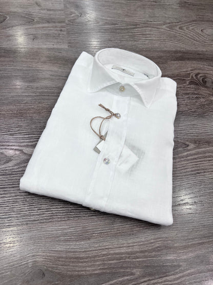 Camicia uomo in puro lino modello Katerina colore bianco – collo alla francese, vestibilità regular, 100% lino
