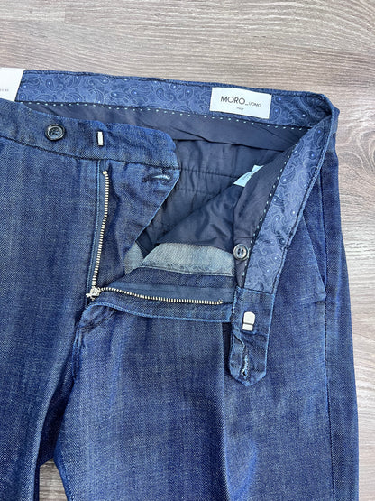 Dettaglio abbottonatura sovrapposta jeans sartoriale uomo 100% cotone – MEJ Frarò