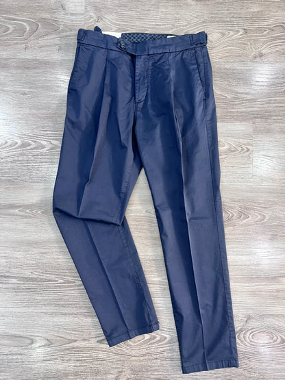 Pantalone sartoriale uomo con fibbie dark blu – cotone rasato Made in Italy MEJ Frarò