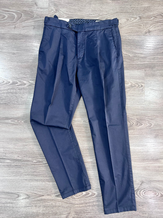 Pantalone sartoriale uomo con fibbie dark blu – cotone rasato Made in Italy MEJ Frarò
