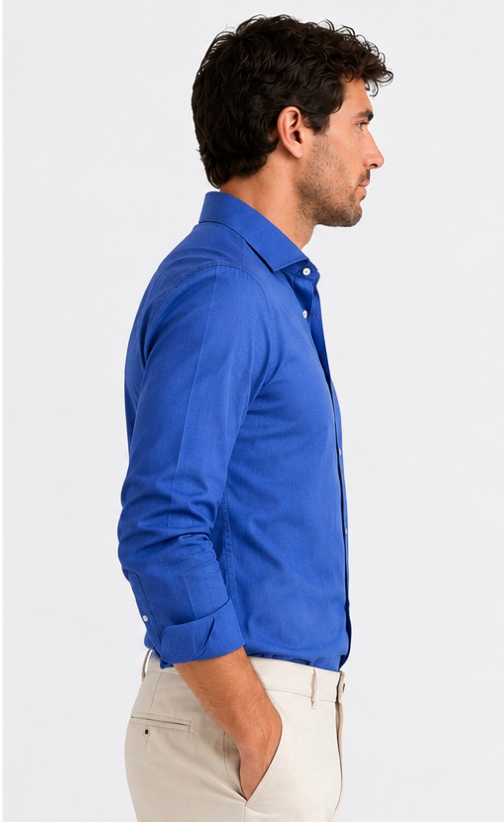 Camicia Uomo Chambray - vista laterale indossata da modello