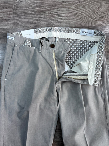 Pantalone uomo tinto in filo perla – dettaglio abbottonatura, interno , e manifattura – Frarò