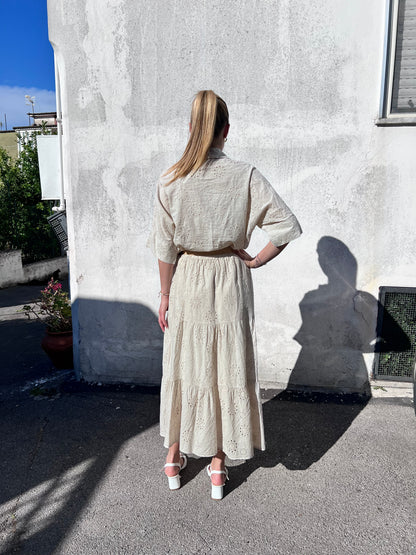 Coordinato donna in pizzo san gallo beige  – completo estivo taglia unica Frarò Shop - vista poteriore