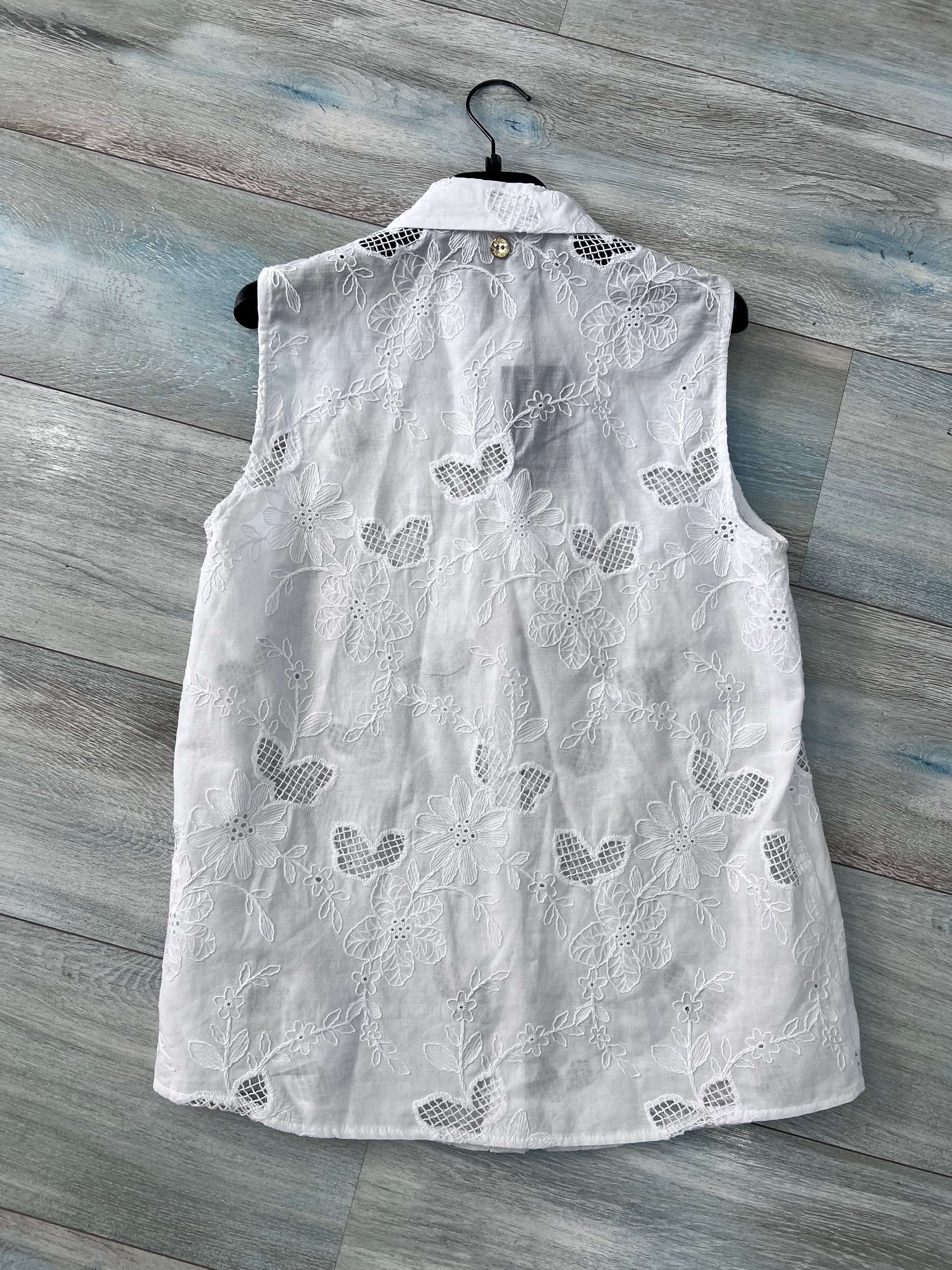 Blusa donna floreale traforata magramè manica a giro – collezione estate Erica Bellucci Made in Italy - vista posteriore