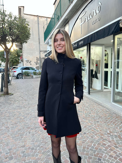 Cappotto Erika donna nero collo coreana - vista frontale completa