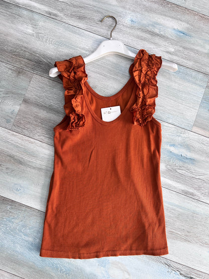 Canotta donna a coste con rouge alle spalle colore mattone - taglia unica fino alla 46 - Frarò
