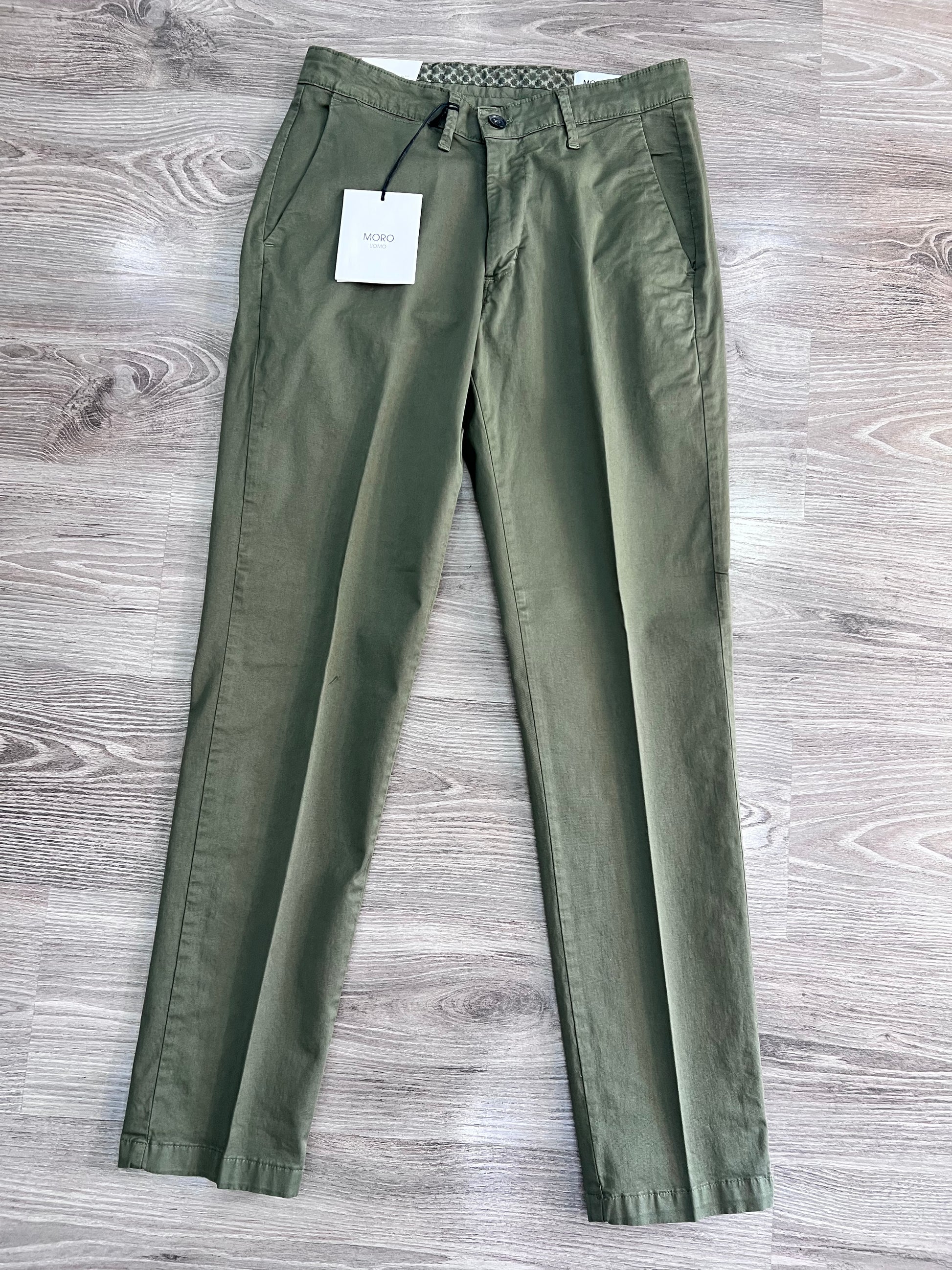Pantalone twill uomo verde militare – cotone elasticizzato 97% cotone 3% elastene, made in Italy – Frarò
