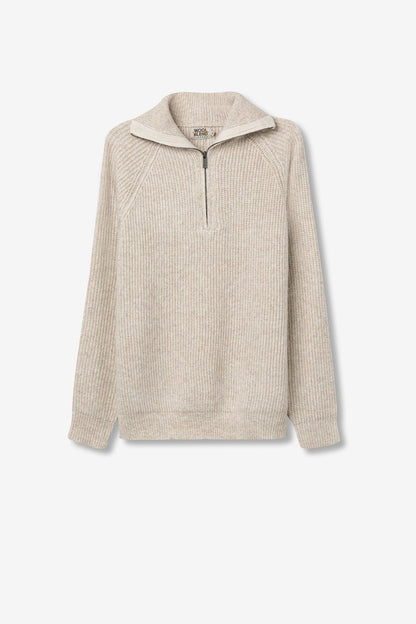 Maglione Javier effetto lana beige - dettaglio polsini e fondo a coste