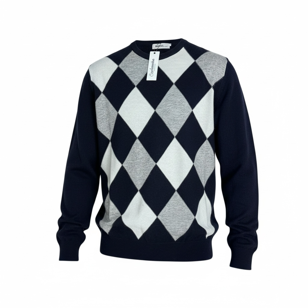 Maglione Uomo Girocollo a Scacchi Lana Cachemire Made in Italy