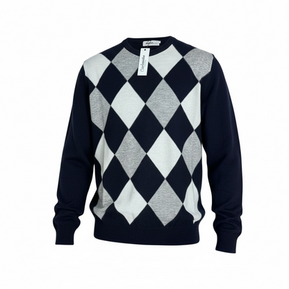 Maglione Uomo Girocollo a Scacchi Lana Cachemire Made in Italy