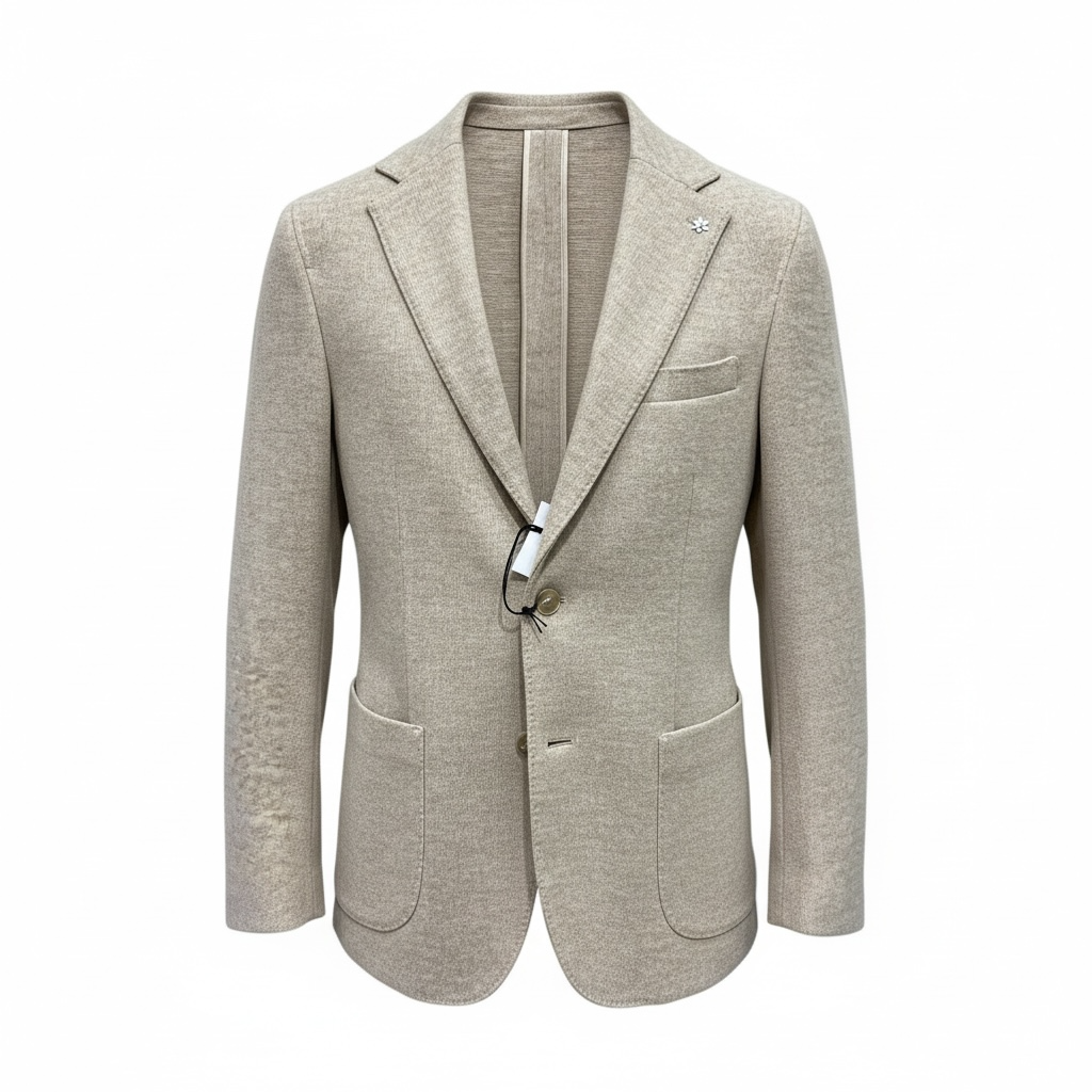 Giacca Uomo in Maglia Beige con Tasche a Toppa - Made in Italy