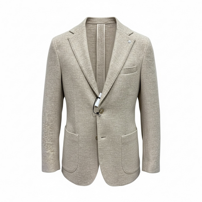 Giacca Uomo in Maglia Beige con Tasche a Toppa - Made in Italy