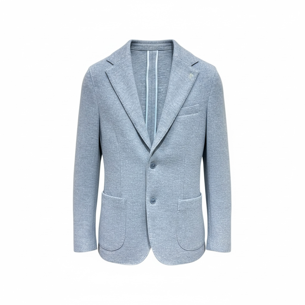 Giacca Uomo in Maglia Celeste con Tasche a Toppa - Made in Italy