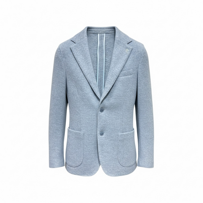 Giacca Uomo in Maglia Celeste con Tasche a Toppa - Made in Italy