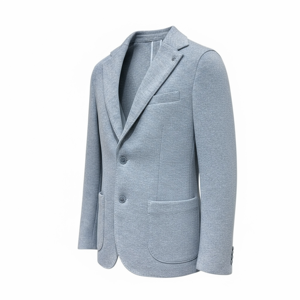 Giacca Uomo in Maglia Celeste con Tasche a Toppa - Made in Italy