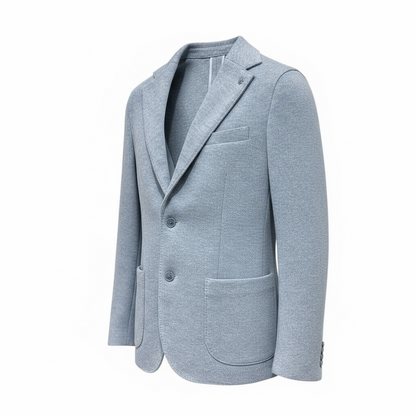 Giacca Uomo in Maglia Celeste con Tasche a Toppa - Made in Italy