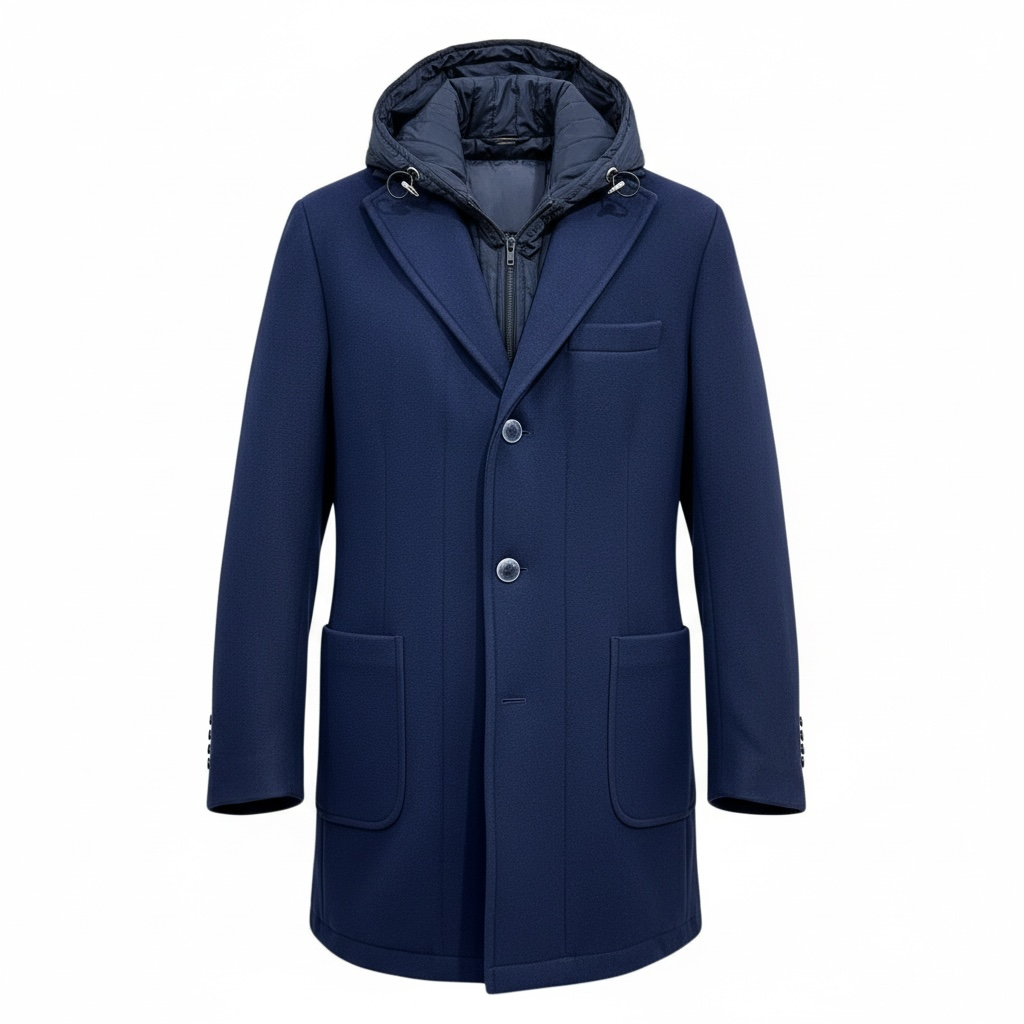 Cappotto baronetto blu vista frontale - eleganza senza tempo