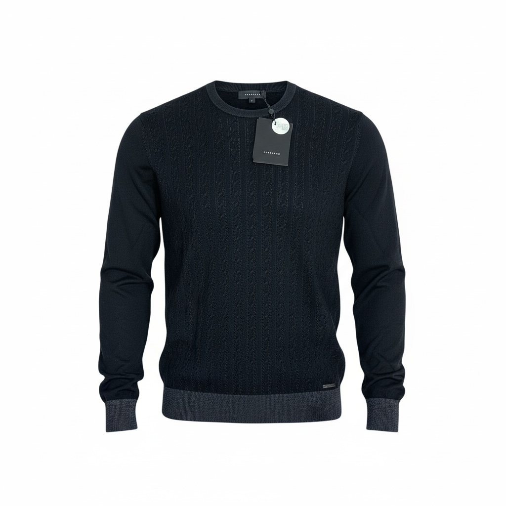 Maglia Uomo Girocollo Viscosa Trama Trecce - Grigio e Nero