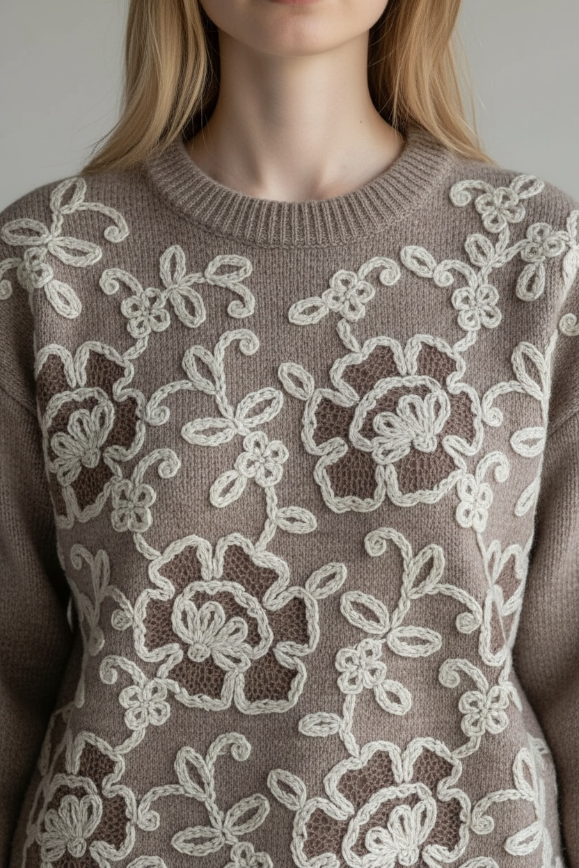 Maglione Donna 8822 - Ricamo Floreale - 5 Colori - Taglia Unica