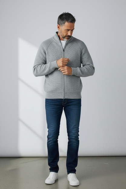 Cardigan uomo invernale lana Made in Italy - dettaglio lavorazione a coste
