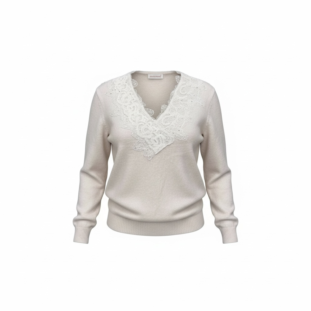 Maglione Donna Scollo a V con Pizzo - Manica Lunga Invernale 5 Colori