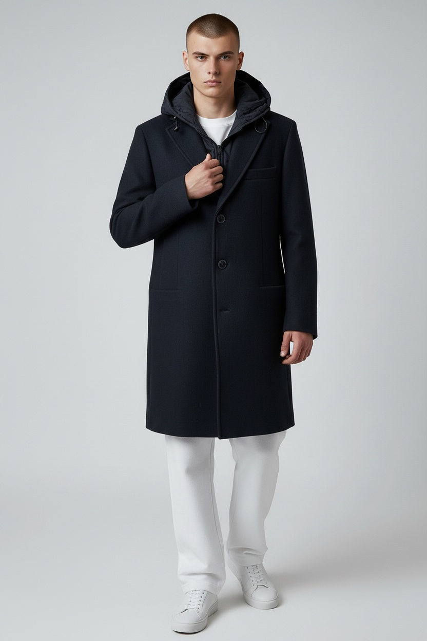 Cappotto uomo nero con cappuccio giubbotto - versatilità Made in Italy