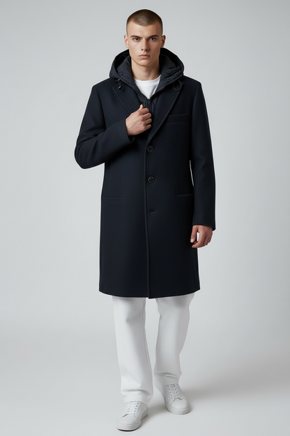 Cappotto uomo nero con cappuccio giubbotto - versatilità Made in Italy