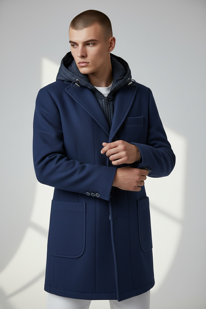 Cappotto baronetto blu con cappuccio giubbotto rimovibile - eleganza italiana