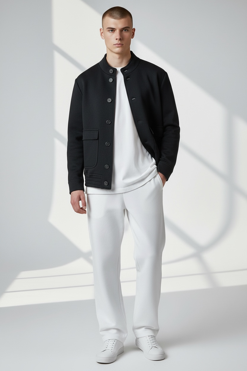 Cardigan uomo Made in Italy  nero - modello indossato laterale
